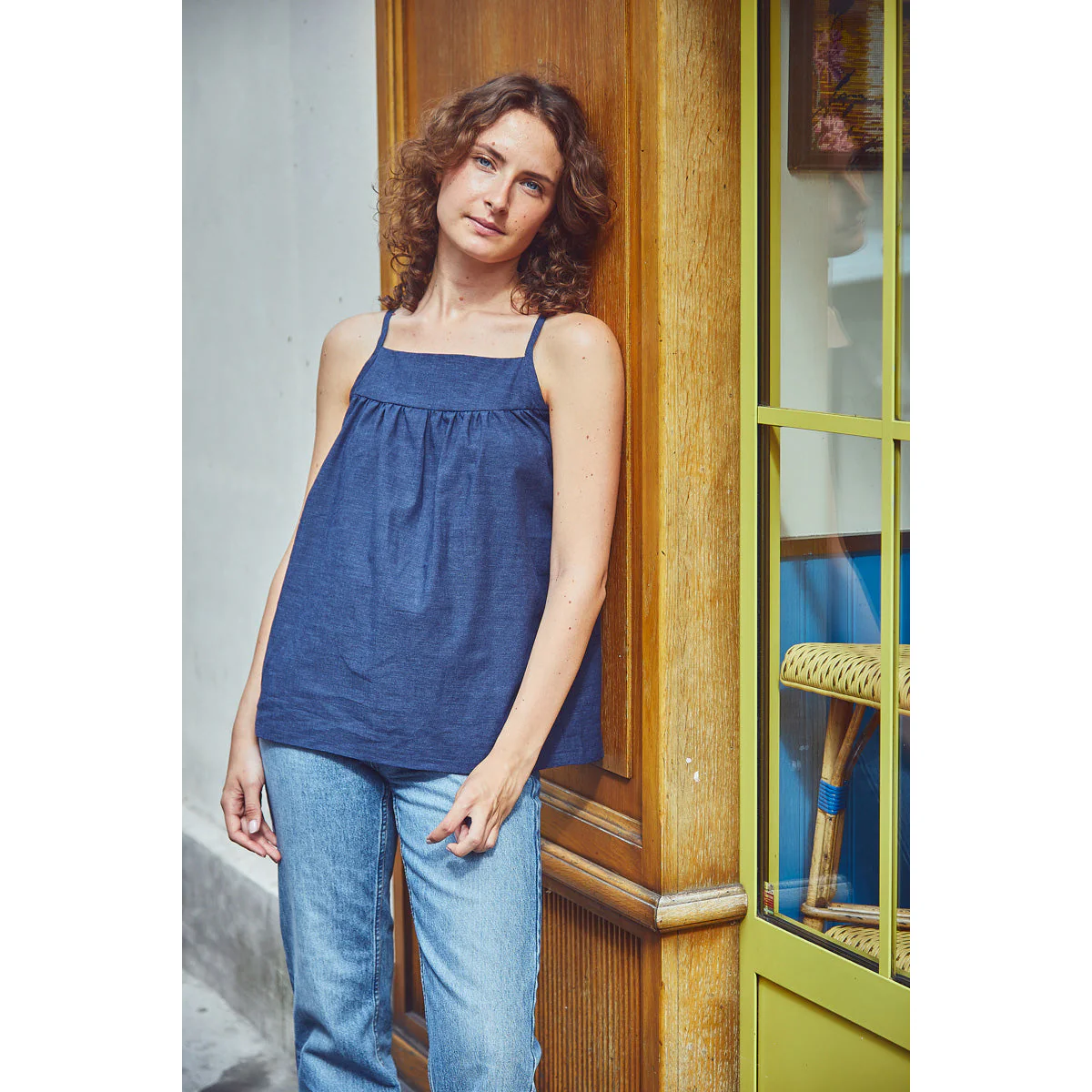Linen Viscose fabric ©Sorona - Navy/jean - Image 3